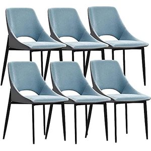GEIRONV Set van 6 keukenstoelen, technologische stof Moderne Mid Century Woonkamer Zij stoelen Carbon Stalen benen Dineren stoelen Eetstoelen (Color : Blue)