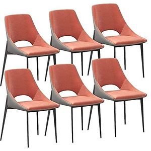 GEIRONV Set van 6 keukenstoelen, technologische stof Moderne Mid Century Woonkamer Zij stoelen Carbon Stalen benen Dineren stoelen Eetstoelen (Color : Orange)