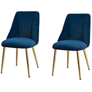 GEIRONV Keuken eetkamerstoelen Set van 2, fluwelen zitting en rugleuningen Kantoorstoel Metalen benen Woonkamer lounge teller stoelen Eetstoelen (Color : Blue, Size : Golden legs)