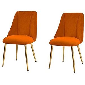 GEIRONV Keuken eetkamerstoelen Set van 2, fluwelen zitting en rugleuningen Kantoorstoel Metalen benen Woonkamer lounge teller stoelen Eetstoelen (Color : Orange, Size : Golden legs)