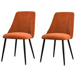 GEIRONV Fluwelen zitting en rugleunstoel, metalen poten lounge woonkamer teller stoelen keuken eetkamerstoelen set van 2 Eetstoelen (Color : Orange, Size : Black legs)
