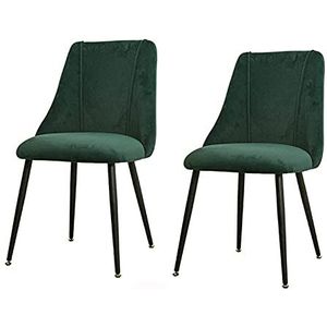 GEIRONV Fluwelen zitting en rugleunstoel, metalen poten lounge woonkamer teller stoelen keuken eetkamerstoelen set van 2 Eetstoelen (Color : Green, Size : Black legs)
