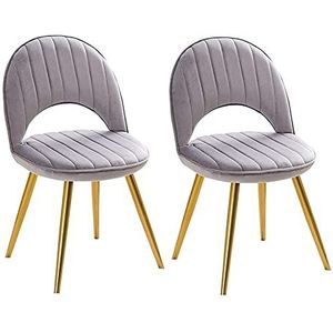 GEIRONV Fluwelen eetkamer stoel set van 2, fluwelen zitting rugleuningen woonkamer zijstoel metalen poten lounge teller stoelen 48 × 51 × 81 cm Eetstoelen (Color : Gris, Size : Golden leg)