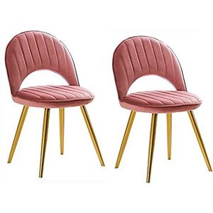 GEIRONV Fluwelen eetkamer stoel set van 2, fluwelen zitting rugleuningen woonkamer zijstoel metalen poten lounge teller stoelen 48 × 51 × 81 cm Eetstoelen (Color : Light pink, Size : Golden leg)
