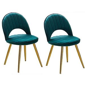 GEIRONV Fluwelen eetkamer stoel set van 2, fluwelen zitting rugleuningen woonkamer zijstoel metalen poten lounge teller stoelen 48 × 51 × 81 cm Eetstoelen (Color : Green, Size : Golden leg)