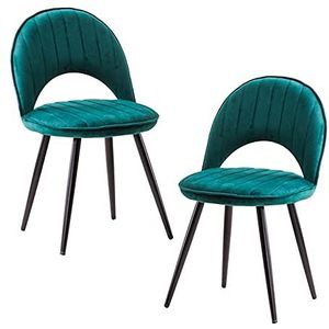 GEIRONV Set van 2 fluwelen eetkamerstoel, 48 × 51 × 81 cm Metalen poten lounge teller stoelen fluwelen zitting rugleuning woonkamer zijkantje Eetstoelen (Color : Green, Size : Black legs)