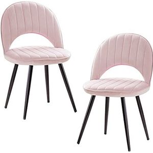 GEIRONV Set van 2 fluwelen eetkamerstoel, 48 × 51 × 81 cm Metalen poten lounge teller stoelen fluwelen zitting rugleuning woonkamer zijkantje Eetstoelen (Color : Light pink, Size : Black legs)