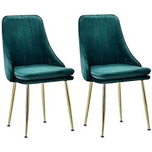 GEIRONV Keuken eetkamerstoelen Set van 2, met metalen benen woonkamer lounge teller stoelen fluwelen stoel en rugleuningen stoelen Eetstoelen (Color : Green)