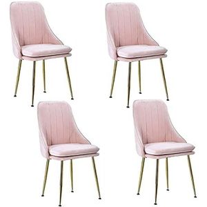 GEIRONV Set van 4 lounge teller stoelen, met metalen benen keuken eetkamerstoelen woonkamer make-up rugleuningen stoelen Eetstoelen (Color : Light pink)