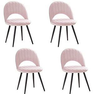 GEIRONV 48 × 51 × 81 cm fluwelen eetkamer stoel set van 4, fluwelen zitting rugleuningen woonkamer zijstoel metalen poten lounge teller stoelen Eetstoelen (Color : Light pink, Size : Black legs)