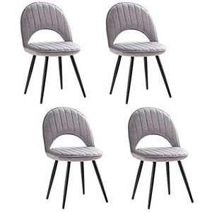 GEIRONV 48 × 51 × 81 cm fluwelen eetkamer stoel set van 4, fluwelen zitting rugleuningen woonkamer zijstoel metalen poten lounge teller stoelen Eetstoelen (Color : Gris, Size : Black legs)