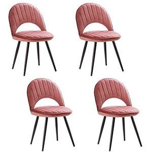 GEIRONV 48 × 51 × 81 cm fluwelen eetkamer stoel set van 4, fluwelen zitting rugleuningen woonkamer zijstoel metalen poten lounge teller stoelen Eetstoelen (Color : Pink, Size : Black legs)