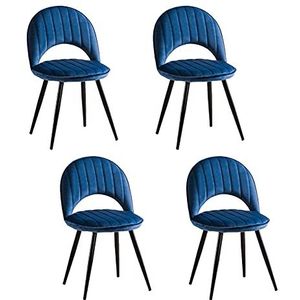 GEIRONV 48 × 51 × 81 cm fluwelen eetkamer stoel set van 4, fluwelen zitting rugleuningen woonkamer zijstoel metalen poten lounge teller stoelen Eetstoelen (Color : Blue, Size : Black legs)