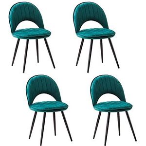 GEIRONV 48 × 51 × 81 cm fluwelen eetkamer stoel set van 4, fluwelen zitting rugleuningen woonkamer zijstoel metalen poten lounge teller stoelen Eetstoelen (Color : Green, Size : Black legs)