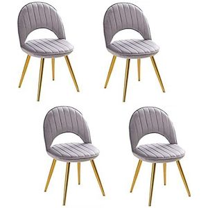 GEIRONV Fluwelen eetkamer set van 4, metalen poten lounge teller stoelen woonkamer zijstoel balkon stoelen 48 × 51 × 81 cm Eetstoelen (Color : Gris, Size : Golden leg)