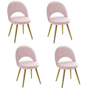 GEIRONV Fluwelen eetkamer set van 4, metalen poten lounge teller stoelen woonkamer zijstoel balkon stoelen 48 × 51 × 81 cm Eetstoelen (Color : Light pink, Size : Golden leg)
