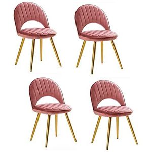GEIRONV Fluwelen eetkamer set van 4, metalen poten lounge teller stoelen woonkamer zijstoel balkon stoelen 48 × 51 × 81 cm Eetstoelen (Color : Pink, Size : Golden leg)
