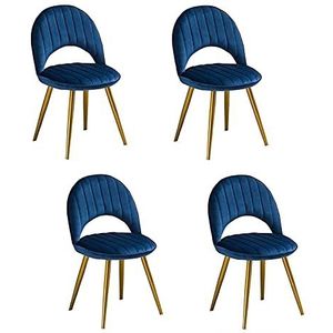 GEIRONV Fluwelen eetkamer set van 4, metalen poten lounge teller stoelen woonkamer zijstoel balkon stoelen 48 × 51 × 81 cm Eetstoelen (Color : Blue, Size : Golden leg)