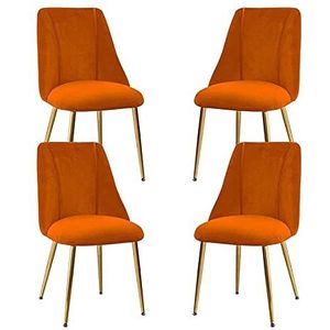 GEIRONV Set van 4 keuken eetkamerstoelen, fluwelen zitting en rugleuningen teller stoelen metalen benen woonkamer lounge balkon stoel Eetstoelen (Color : Orange, Size : Golden legs)