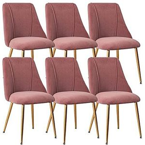 GEIRONV Set van 6 keuken eetkamerstoelen, fluwelen zitting metalen benen rugleuningen stoelen teller woonkamer lounge make-up stoel Eetstoelen (Color : Pink, Size : Golden legs)
