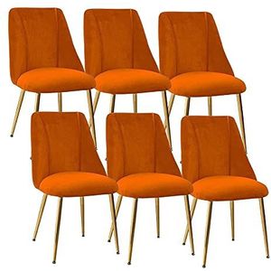 GEIRONV Set van 6 keuken eetkamerstoelen, fluwelen zitting metalen benen rugleuningen stoelen teller woonkamer lounge make-up stoel Eetstoelen (Color : Orange, Size : Golden legs)