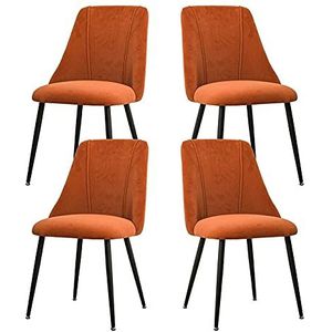 GEIRONV Set van 4 eetkamerstoelen, fluwelen zitting en rugleuningen kantoorstoel metalen poten lounge keuken woonkamer stoelen Eetstoelen (Color : Orange, Size : Black legs)