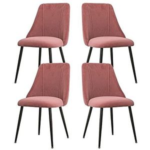 GEIRONV Set van 4 eetkamerstoelen, fluwelen zitting en rugleuningen kantoorstoel metalen poten lounge keuken woonkamer stoelen Eetstoelen (Color : Pink, Size : Black legs)