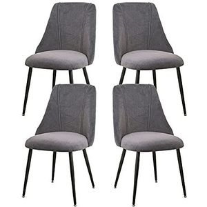 GEIRONV Set van 4 eetkamerstoelen, fluwelen zitting en rugleuningen kantoorstoel metalen poten lounge keuken woonkamer stoelen Eetstoelen (Color : Gris, Size : Black legs)