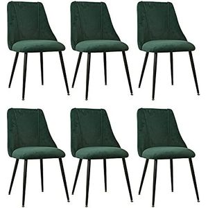 GEIRONV Set van 6 woonkamer stoelen, fluwelen zitting en rugleuningen make-up stoel metalen poten lounge eetkamerstoelen Eetstoelen (Color : Green, Size : Black legs)
