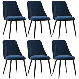 GEIRONV Set van 6 woonkamer stoelen, fluwelen zitting en rugleuningen make-up stoel metalen poten lounge eetkamerstoelen Eetstoelen (Color : Blue, Size : Black legs)