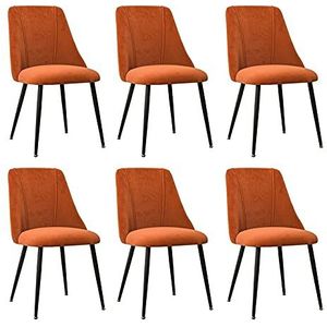 GEIRONV Set van 6 woonkamer stoelen, fluwelen zitting en rugleuningen make-up stoel metalen poten lounge eetkamerstoelen Eetstoelen (Color : Orange, Size : Black legs)