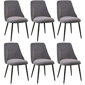GEIRONV Set van 6 woonkamer stoelen, fluwelen zitting en rugleuningen make-up stoel metalen poten lounge eetkamerstoelen Eetstoelen (Color : Gris, Size : Black legs)