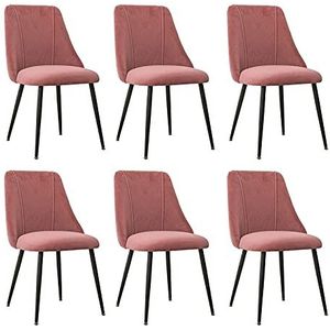 GEIRONV Set van 6 woonkamer stoelen, fluwelen zitting en rugleuningen make-up stoel metalen poten lounge eetkamerstoelen Eetstoelen (Color : Pink, Size : Black legs)