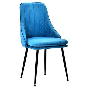 GEIRONV 1 stks Keuken eetkamerstoelen, met metalen benen rugleuningen stoelen woonkamer lounge teller stoelen 42 × 38 × 85 cm Eetstoelen (Color : Blue, Size : Black legs)