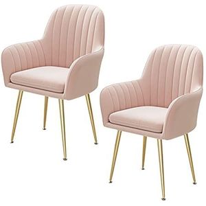 GEIRONV Set van 2 eetkamer stoelen, fluwelen teller stoelen woonkamer hoek stoelen receptie stoelen balkon fauteuil 47 × 44 × 80cm Eetstoelen (Color : Pink, Size : Golden feet)