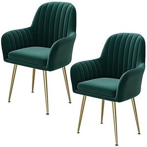 GEIRONV Set van 2 eetkamer stoelen, fluwelen teller stoelen woonkamer hoek stoelen receptie stoelen balkon fauteuil 47 × 44 × 80cm Eetstoelen (Color : Green, Size : Golden feet)