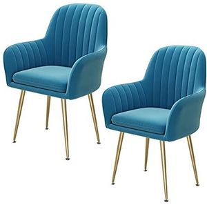 GEIRONV Set van 2 eetkamer stoelen, fluwelen teller stoelen woonkamer hoek stoelen receptie stoelen balkon fauteuil 47 × 44 × 80cm Eetstoelen (Color : Blue, Size : Golden feet)
