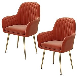 GEIRONV Set van 2 eetkamer stoelen, fluwelen teller stoelen woonkamer hoek stoelen receptie stoelen balkon fauteuil 47 × 44 × 80cm Eetstoelen (Color : Orange, Size : Golden feet)