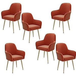 GEIRONV 47 × 44 × 80 cm fluwelen woonkamer teller stoelen, balkon fauteuil slaapkamer make-up stoel eetkamer stoelen set van 6 Eetstoelen (Color : Orange, Size : Golden feet)