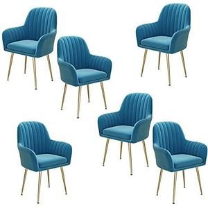 GEIRONV 47 × 44 × 80 cm fluwelen woonkamer teller stoelen, balkon fauteuil slaapkamer make-up stoel eetkamer stoelen set van 6 Eetstoelen (Color : Blue, Size : Golden feet)