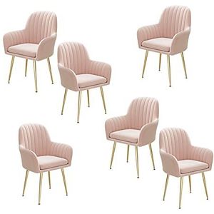 GEIRONV 47 × 44 × 80 cm fluwelen woonkamer teller stoelen, balkon fauteuil slaapkamer make-up stoel eetkamer stoelen set van 6 Eetstoelen (Color : Pink, Size : Golden feet)