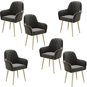 GEIRONV 47 × 44 × 80 cm fluwelen woonkamer teller stoelen, balkon fauteuil slaapkamer make-up stoel eetkamer stoelen set van 6 Eetstoelen (Color : Gris, Size : Golden feet)