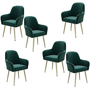 GEIRONV 47 × 44 × 80 cm fluwelen woonkamer teller stoelen, balkon fauteuil slaapkamer make-up stoel eetkamer stoelen set van 6 Eetstoelen (Color : Green, Size : Golden feet)