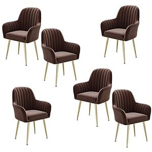 GEIRONV 47 × 44 × 80 cm fluwelen woonkamer teller stoelen, balkon fauteuil slaapkamer make-up stoel eetkamer stoelen set van 6 Eetstoelen (Color : Brown, Size : Golden feet)
