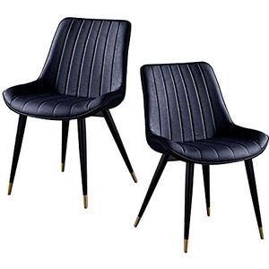 GEIRONV Retro lederen keuken stoelen set van 2, met rugleuning metalen benen dining stoelen woonkamer cafe kruk 46 × 53 × 83cm Eetstoelen (Color : Black)