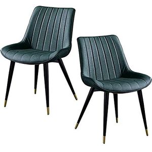 GEIRONV Retro lederen keuken stoelen set van 2, met rugleuning metalen benen dining stoelen woonkamer cafe kruk 46 × 53 × 83cm Eetstoelen (Color : Green)