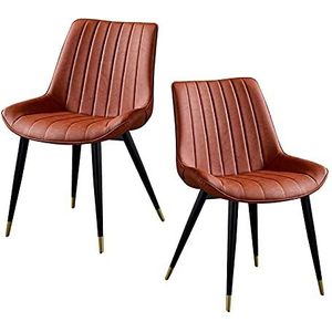 GEIRONV Retro lederen keuken stoelen set van 2, met rugleuning metalen benen dining stoelen woonkamer cafe kruk 46 × 53 × 83cm Eetstoelen (Color : Orange)