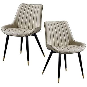 GEIRONV Retro lederen keuken stoelen set van 2, met rugleuning metalen benen dining stoelen woonkamer cafe kruk 46 × 53 × 83cm Eetstoelen (Color : Beige)