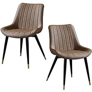 GEIRONV Retro lederen keuken stoelen set van 2, met rugleuning metalen benen dining stoelen woonkamer cafe kruk 46 × 53 × 83cm Eetstoelen (Color : Camel)