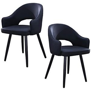 GEIRONV Woonkamer fauteuil set van 2, moderne keuken appartement lounge teller stoelen lederen hoge achter gewatteerde zachte stoel eetkamerstoel Eetstoelen (Color : Black, Size : Black feet)